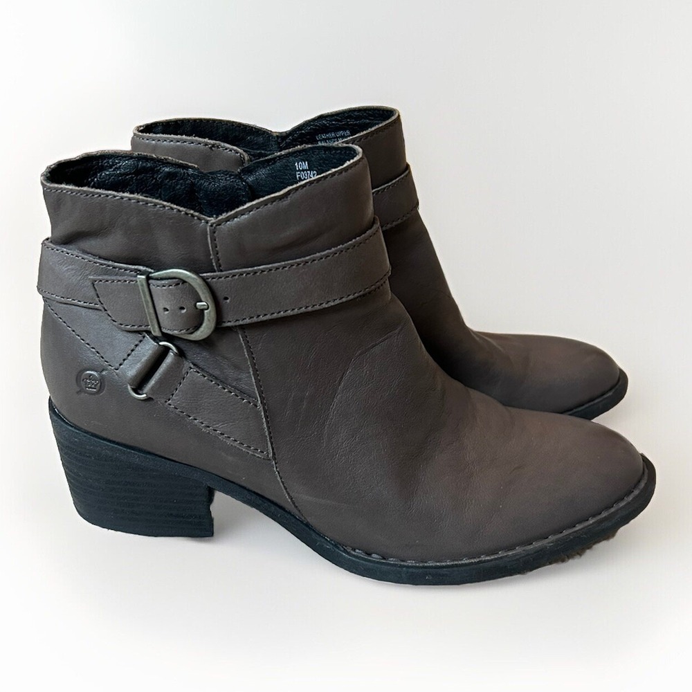Born Adia Taupe Gray‎ Genuine Leather Ankle Boots Chelsea 10 Heeled Zip Boho